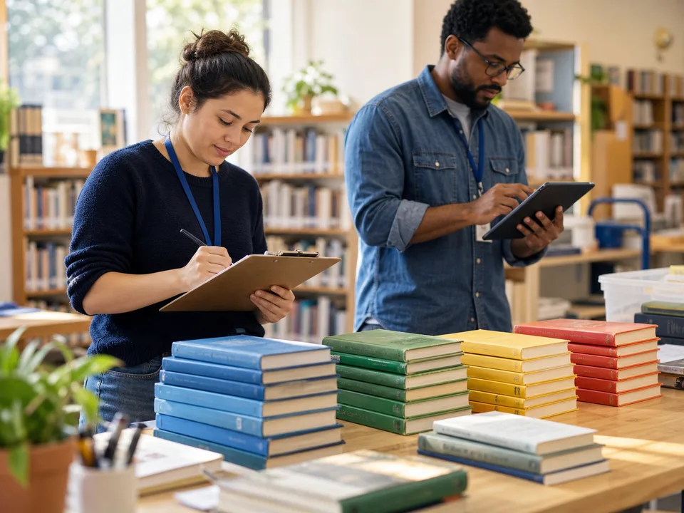 A team logging and verifying sorted books